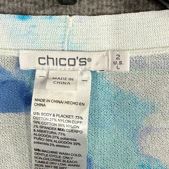 Chico's Size 2 Cardigan Open Front Summer Romance Watercolor Topper Blue - Picture 3 of 7